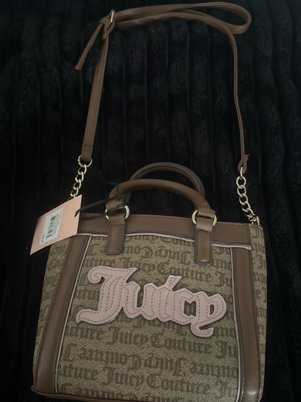 Juicy Couture Brown Satchel with Pink Logo Patch
